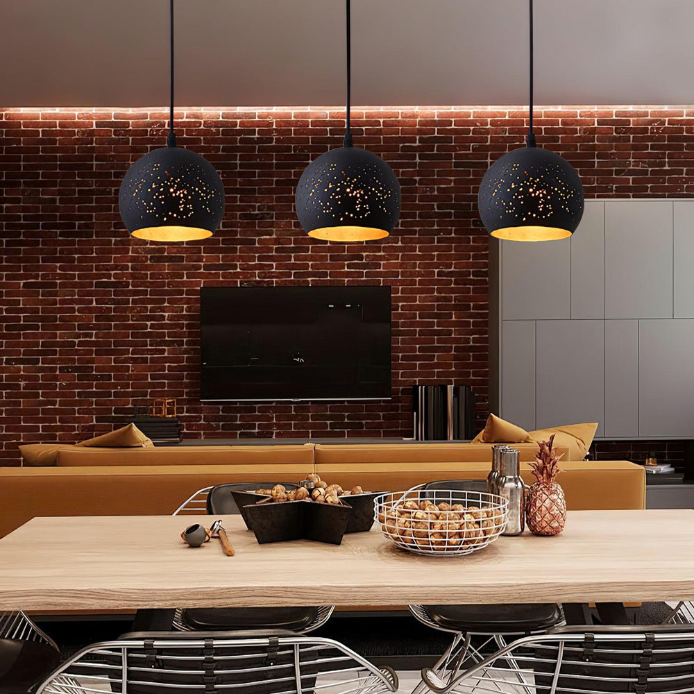 Hollow Industrial Pendant Lamp – Vintage Black & Gold