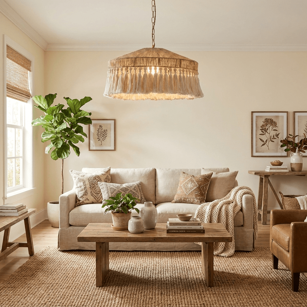 Jute Fringe Drum Pendant Lamp