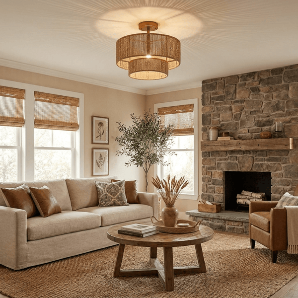 Jute Two Tier Semiflush Ceiling Light Lumaris Hallway