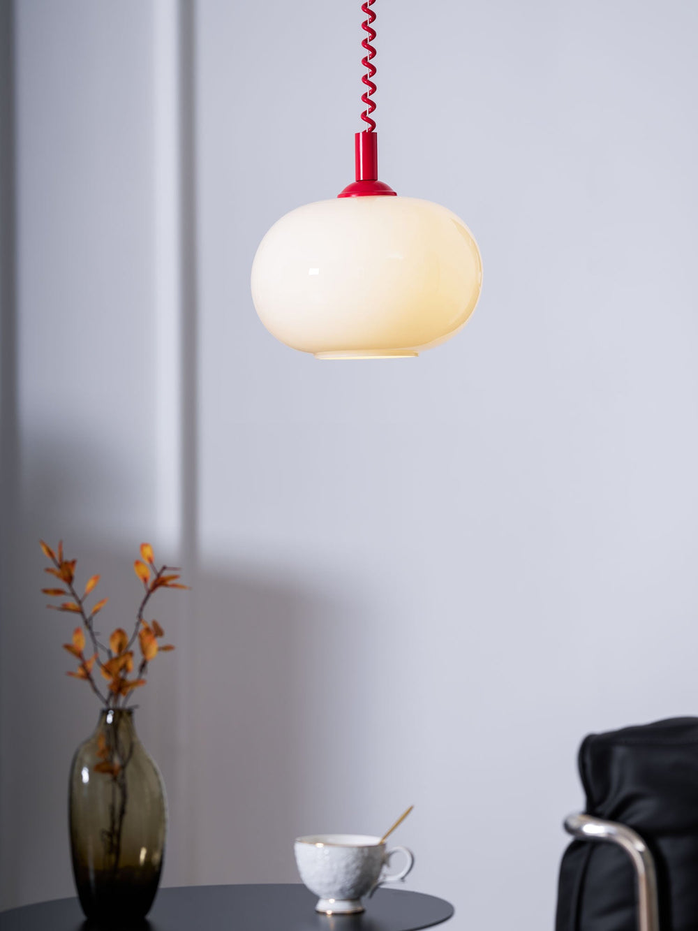 Macaron Spring Pendant Light – Coiled Cable Glass Globe