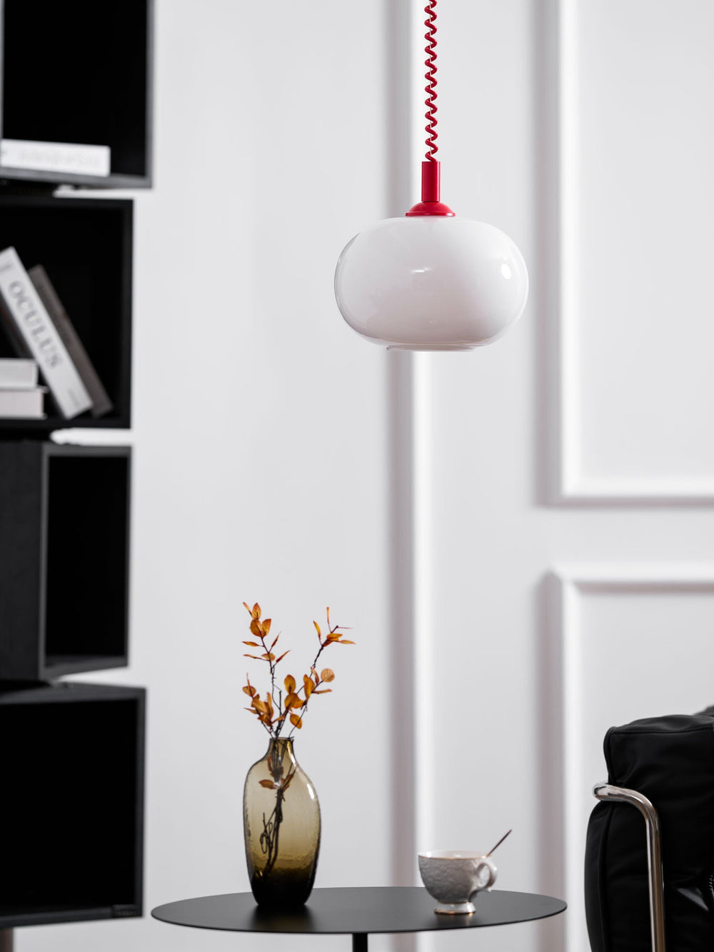 Macaron Spring Pendant Light – Coiled Cable Glass Globe