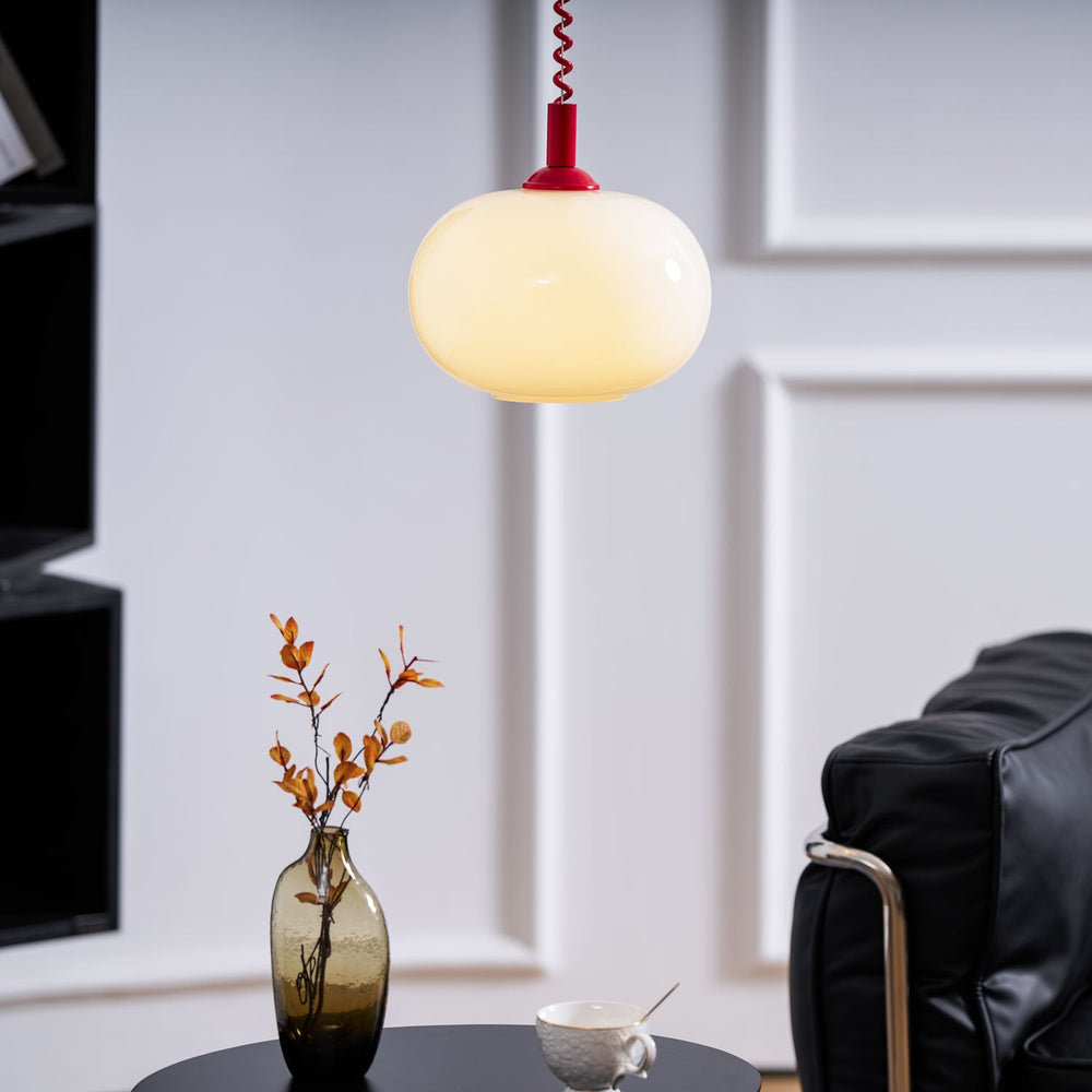 Macaron Spring Pendant Light – Coiled Cable Glass Globe