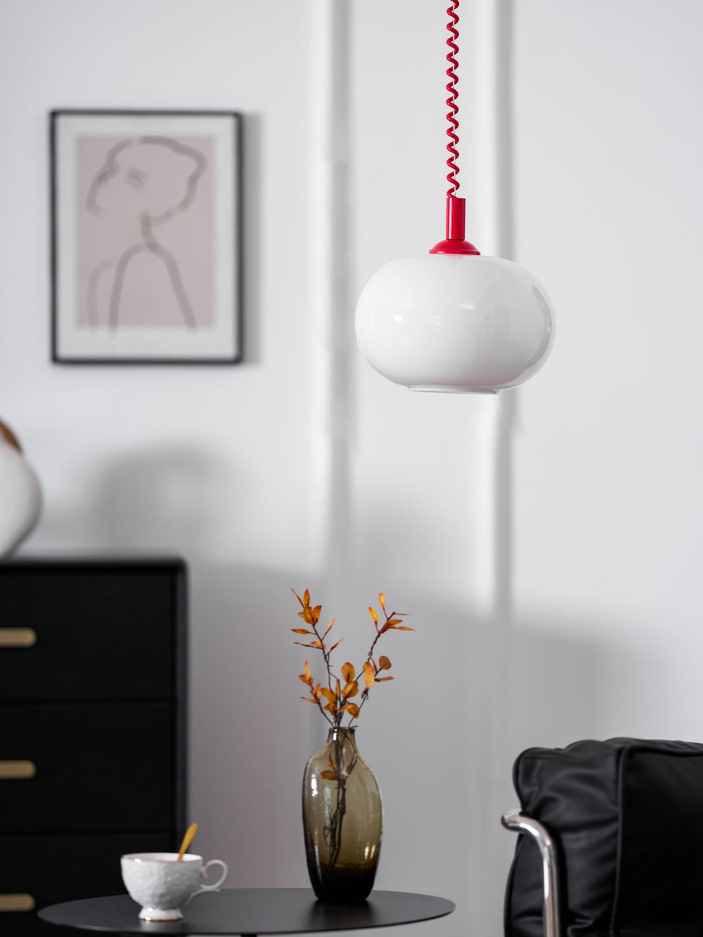 Macaron Spring Pendant Light – Coiled Cable Glass Globe