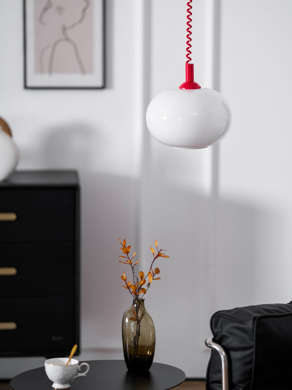 Macaron Spring Pendant Light – Coiled Cable Glass Globe