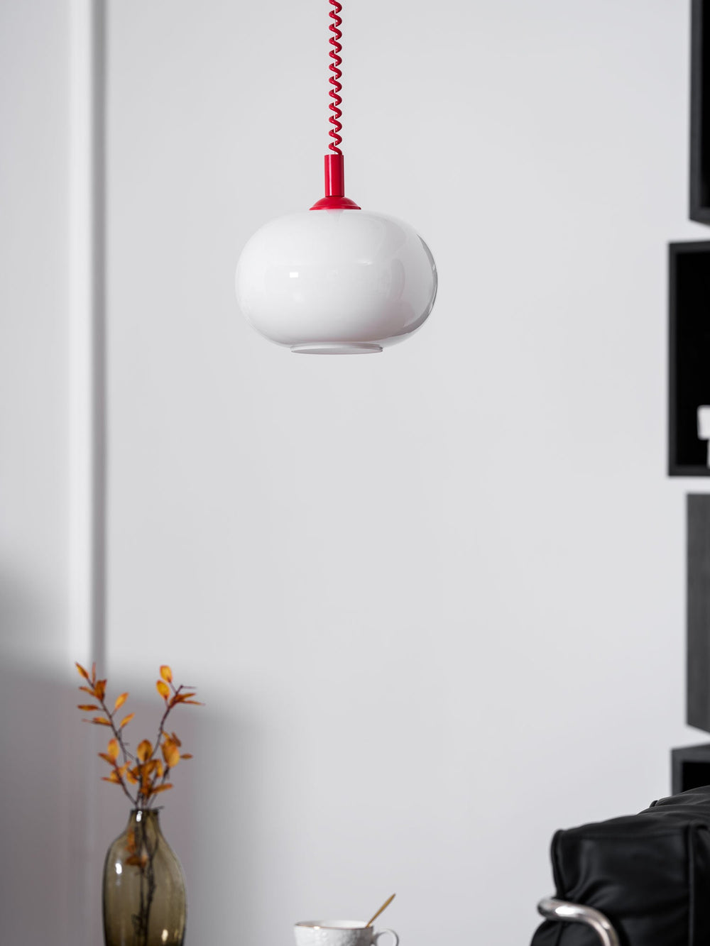 Macaron Spring Pendant Light – Coiled Cable Glass Globe