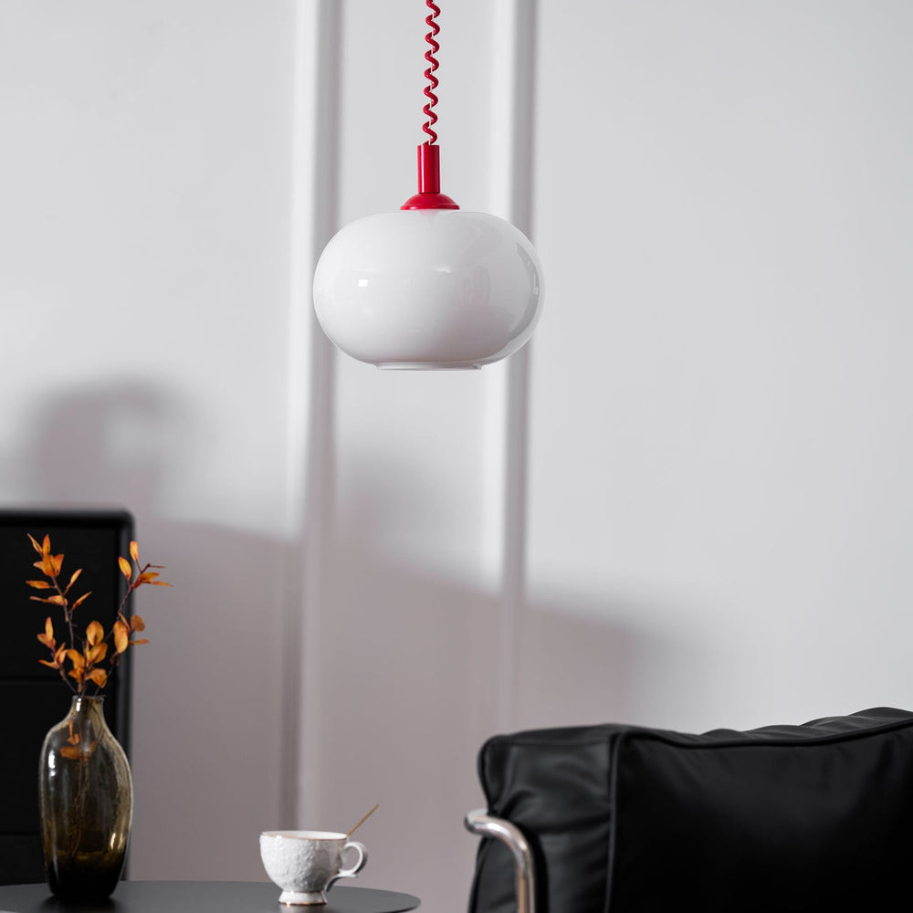Macaron Spring Pendant Light – Coiled Cable Glass Globe