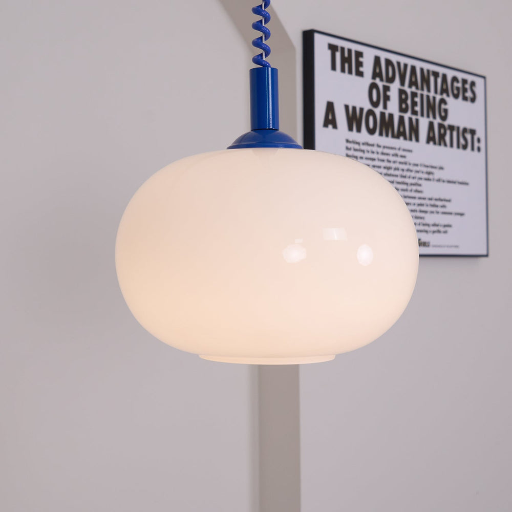 Macaron Spring Pendant Light – Coiled Cable Glass Globe