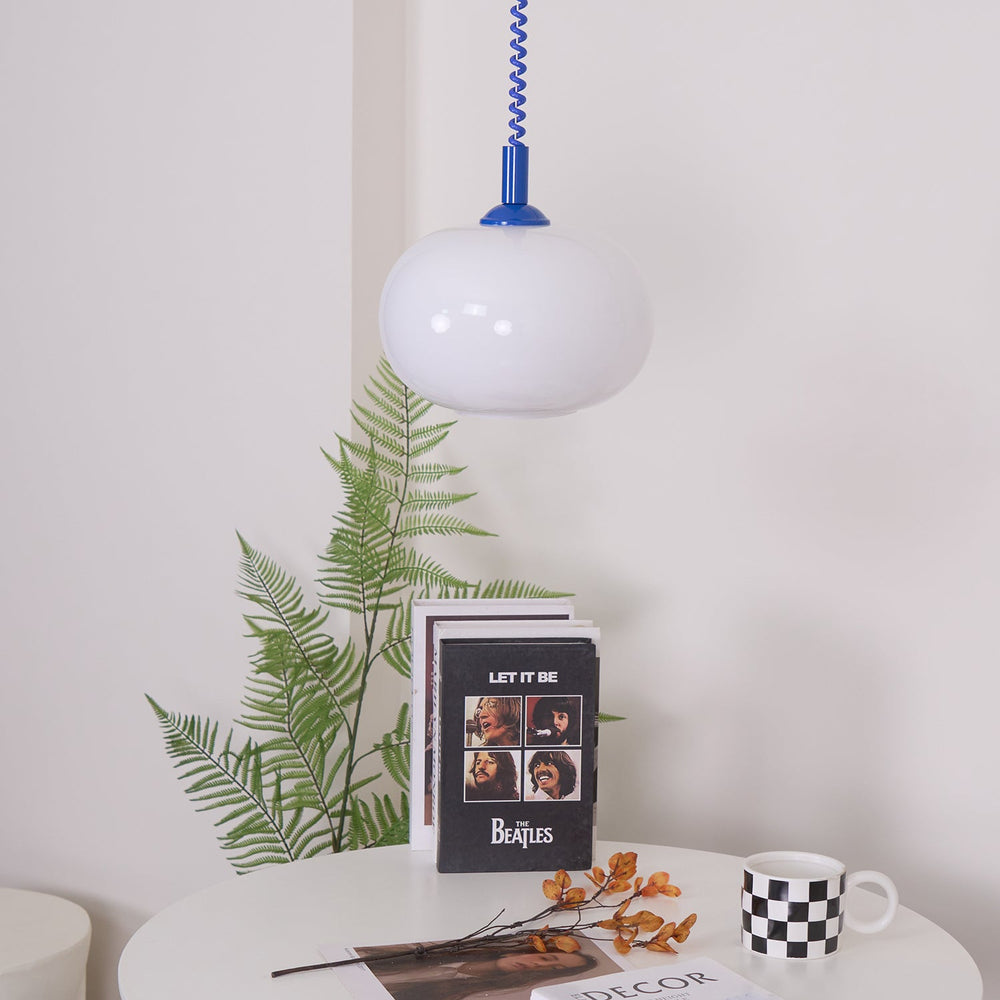 Macaron Spring Pendant Light – Coiled Cable Glass Globe
