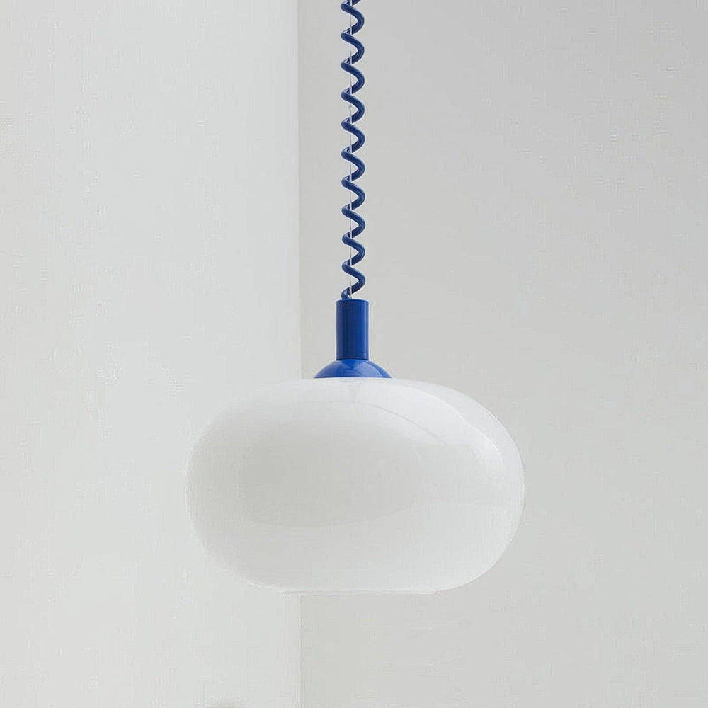 Macaron Spring Pendant Light – Coiled Cable Glass Globe