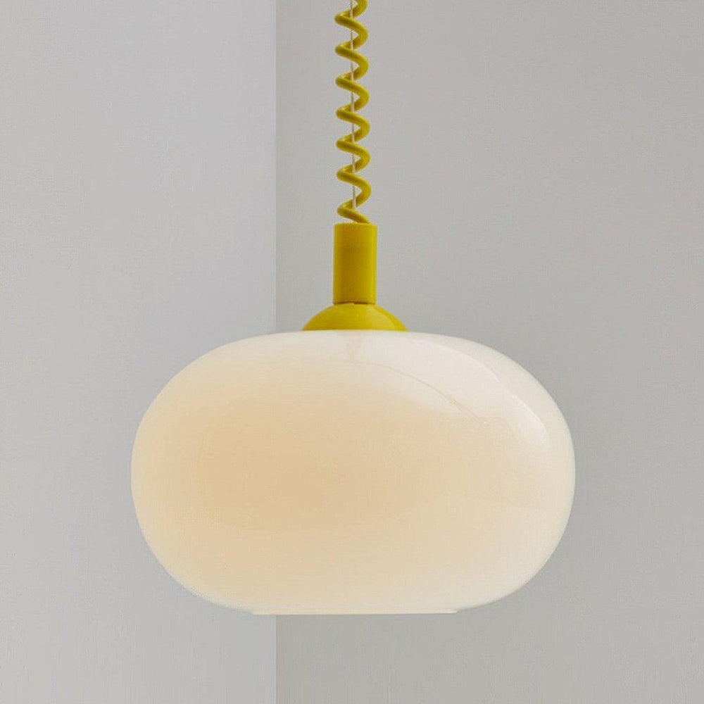Macaron Spring Pendant Light – Coiled Cable Glass Globe