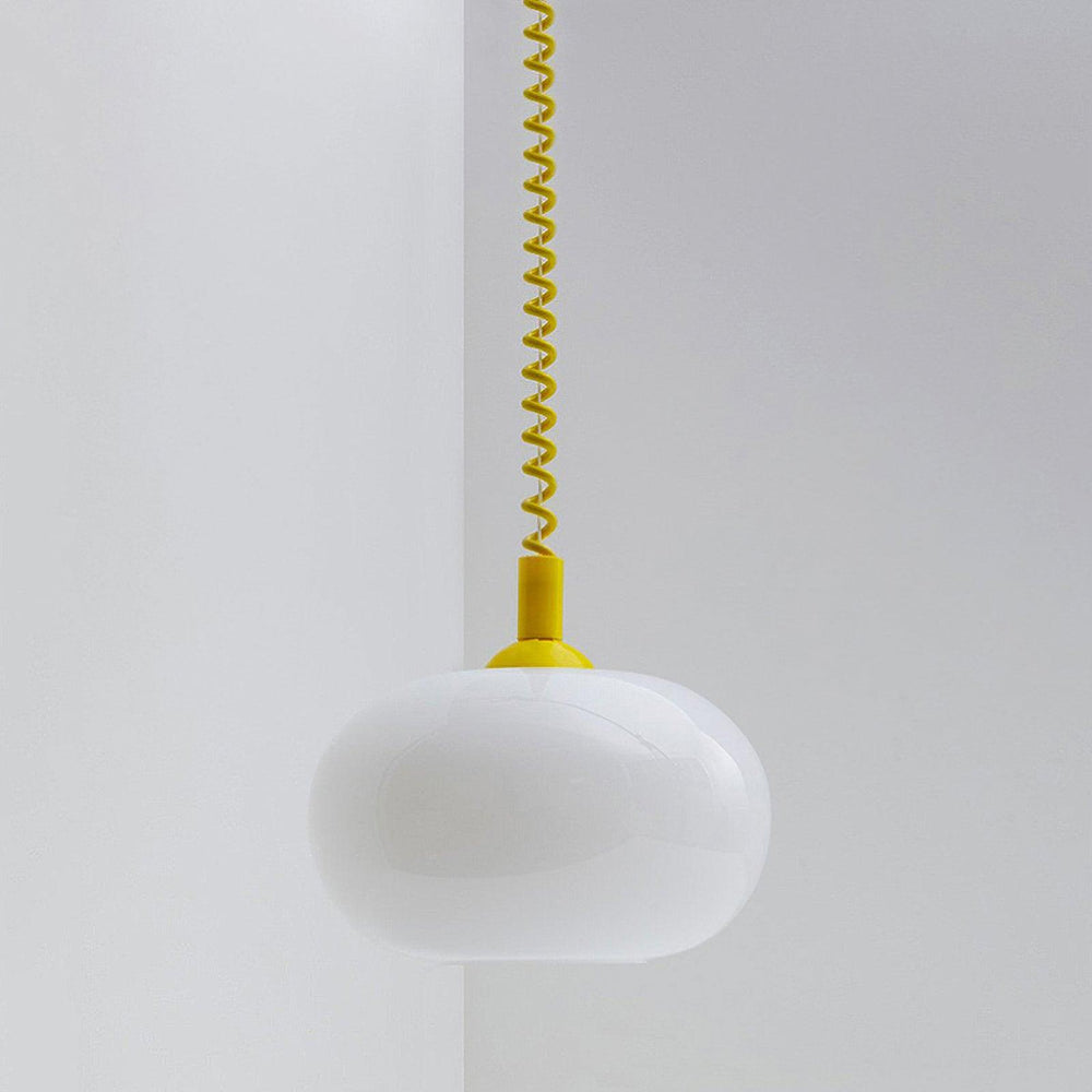 Macaron Spring Pendant Light – Coiled Cable Glass Globe