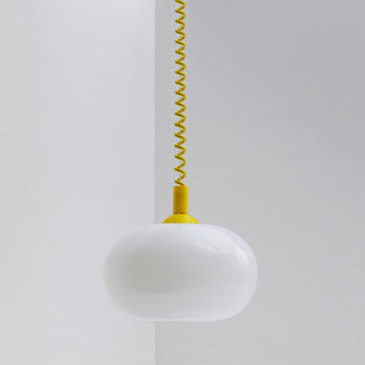 Macaron Spring Pendant Light – Coiled Cable Glass Globe
