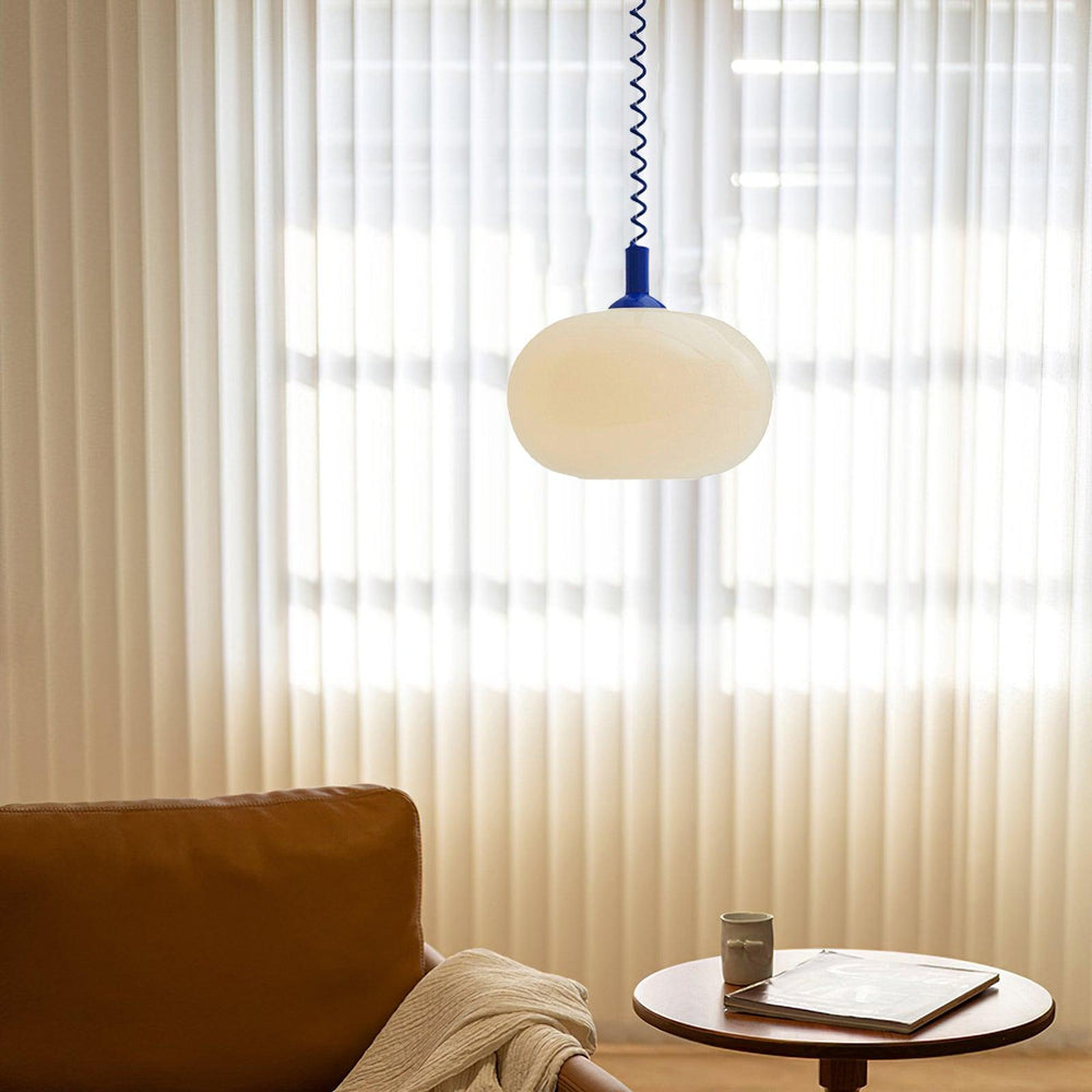 Macaron Spring Pendant Light – Coiled Cable Glass Globe