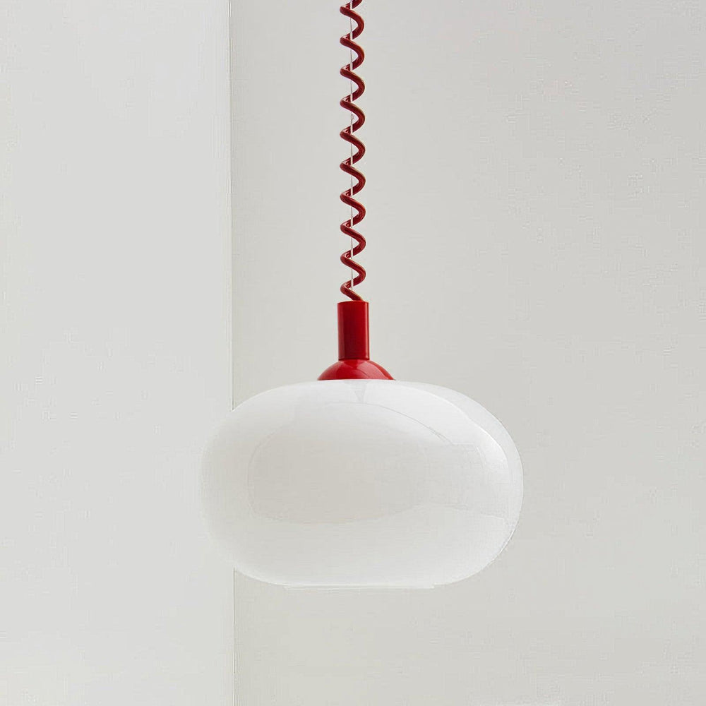 Macaron Spring Pendant Light – Coiled Cable Glass Globe
