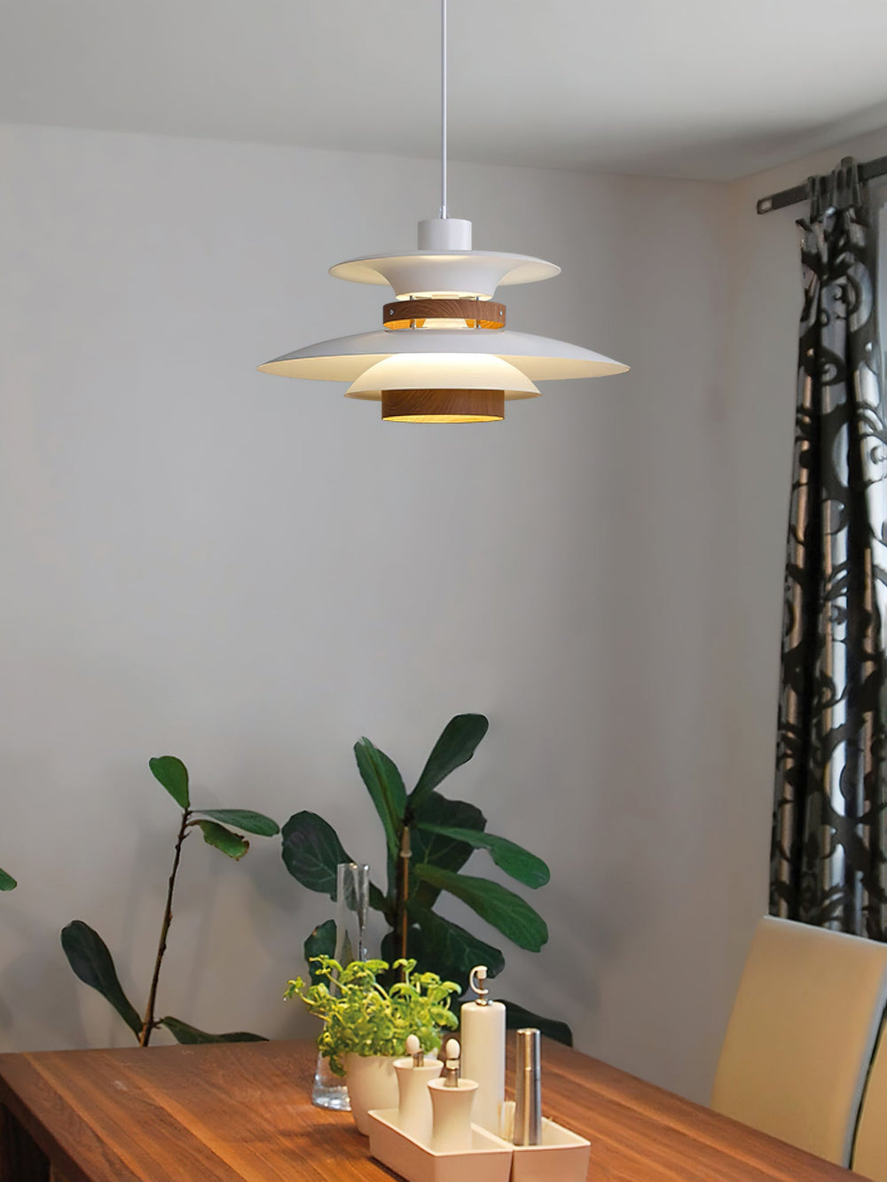 Mercero Wood & Metal Dome Pendant – Warm Oak Accent