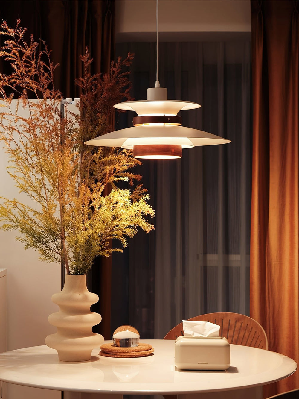 Mercero Wood & Metal Dome Pendant – Warm Oak Accent