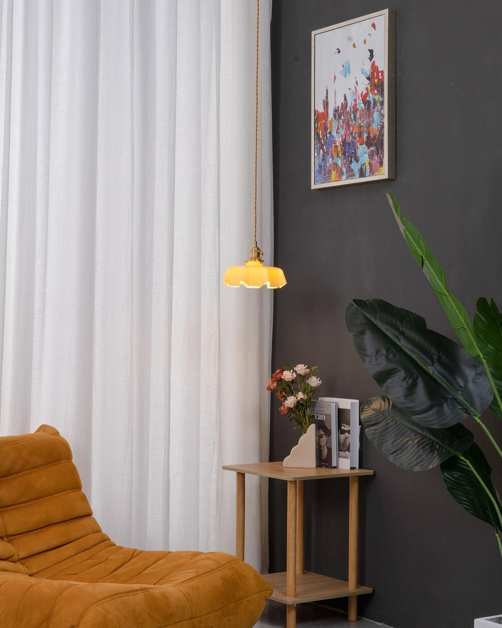 French Fleur Swag Pendant Light – Pleated Glass, Plug-In Antique Brass