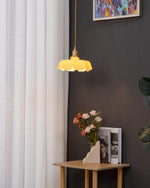 French Fleur Swag Pendant Light – Pleated Glass, Plug-In Antique Brass