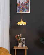 French Fleur Swag Pendant Light – Pleated Glass, Plug-In Antique Brass