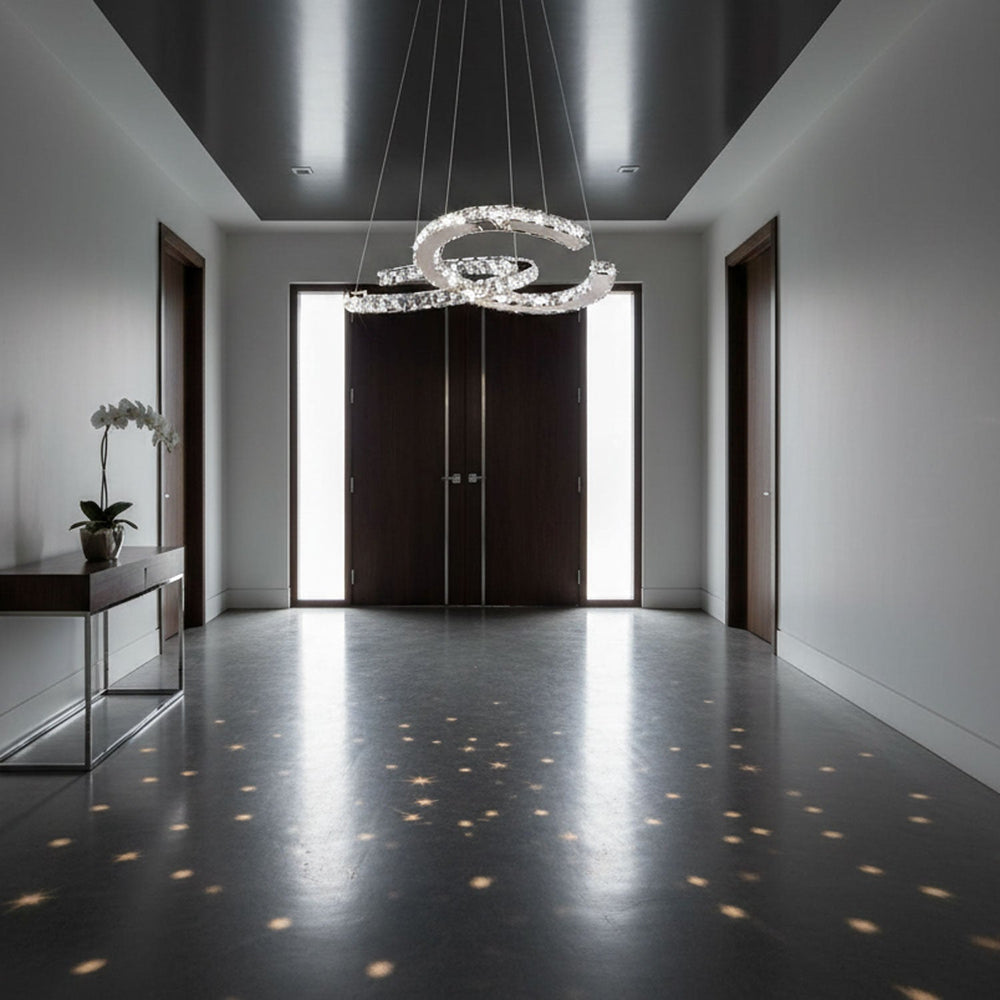 Aria Double-C Crystal Chandelier – Modern Silver Accent