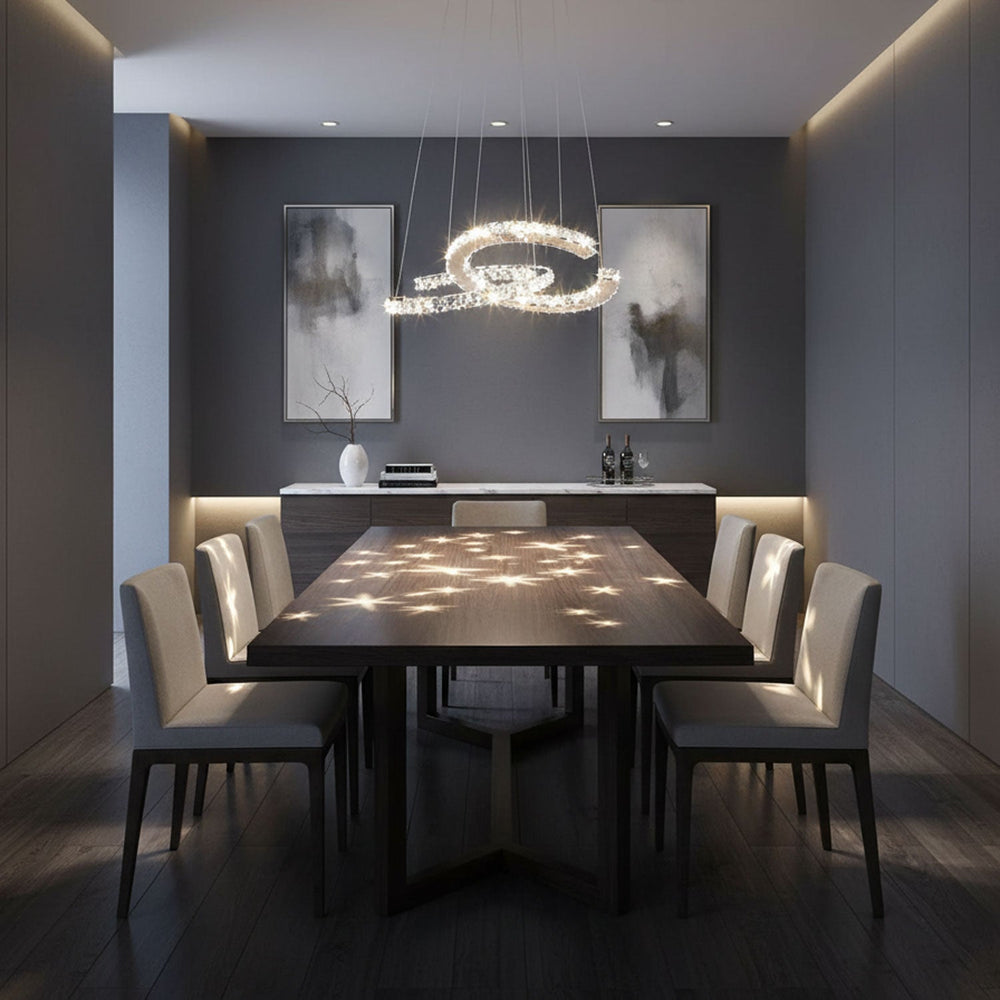 Aria Double-C Crystal Chandelier – Modern Silver Accent