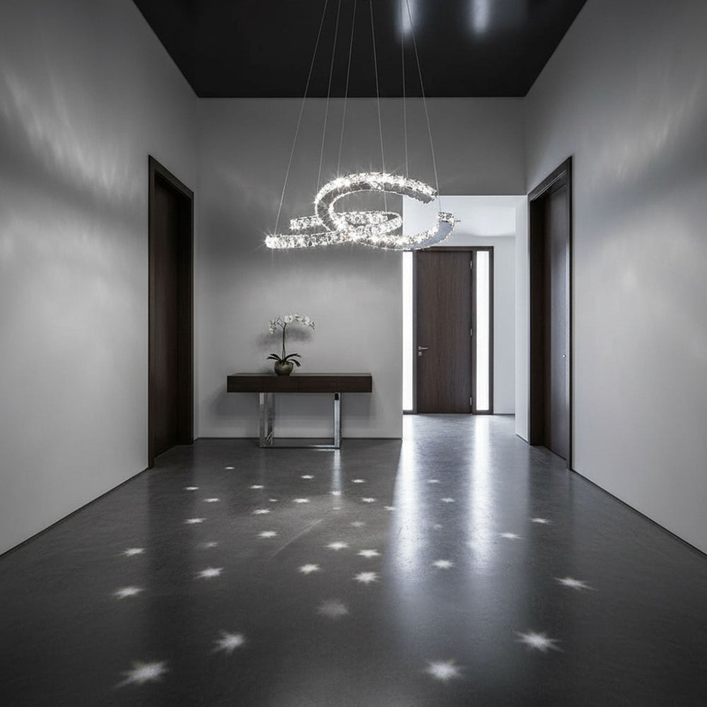 Aria Double-C Crystal Chandelier – Modern Silver Accent