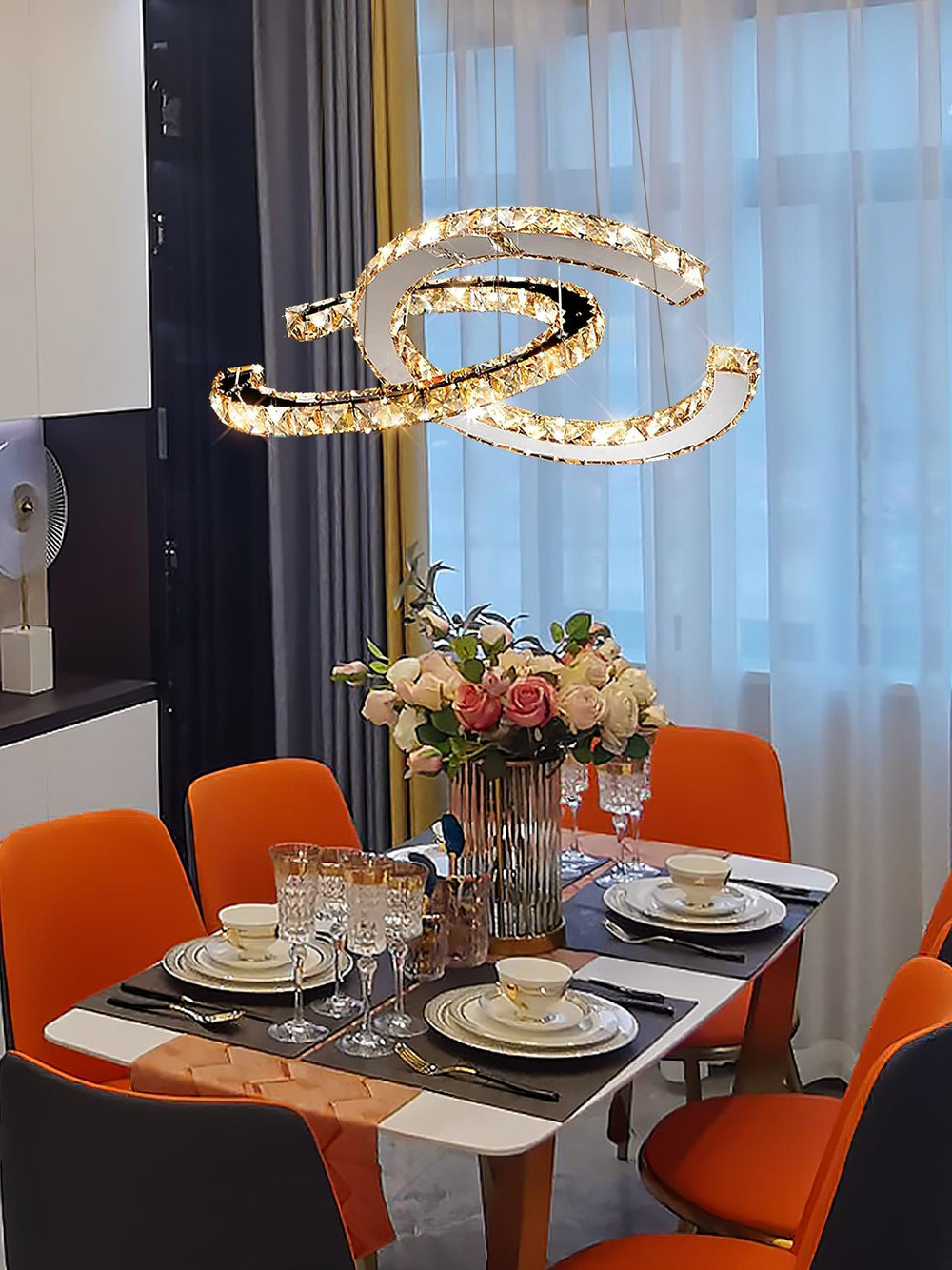 Aria Double-C Crystal Chandelier – Modern Silver Accent