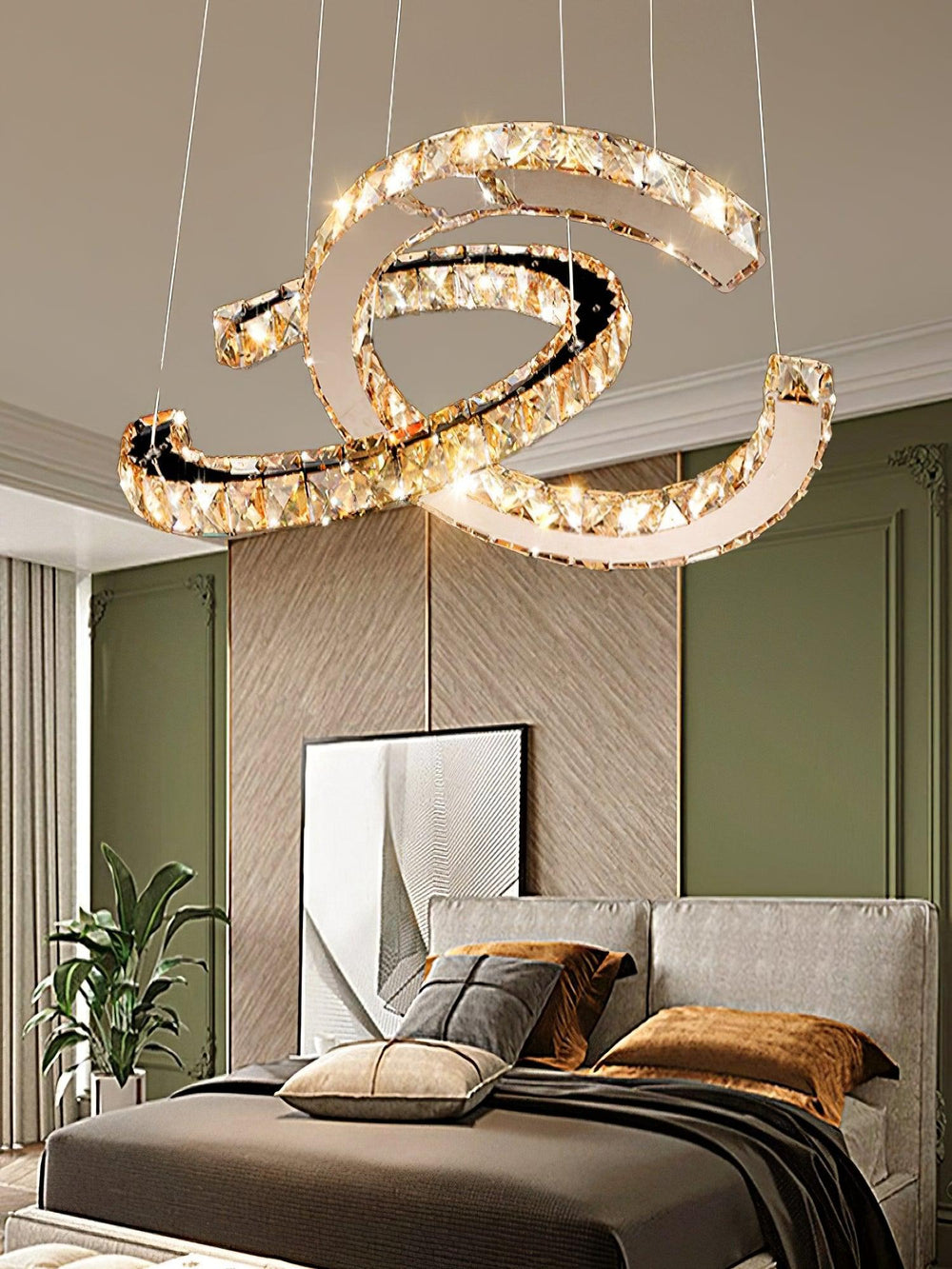 Aria Double-C Crystal Chandelier – Modern Silver Accent