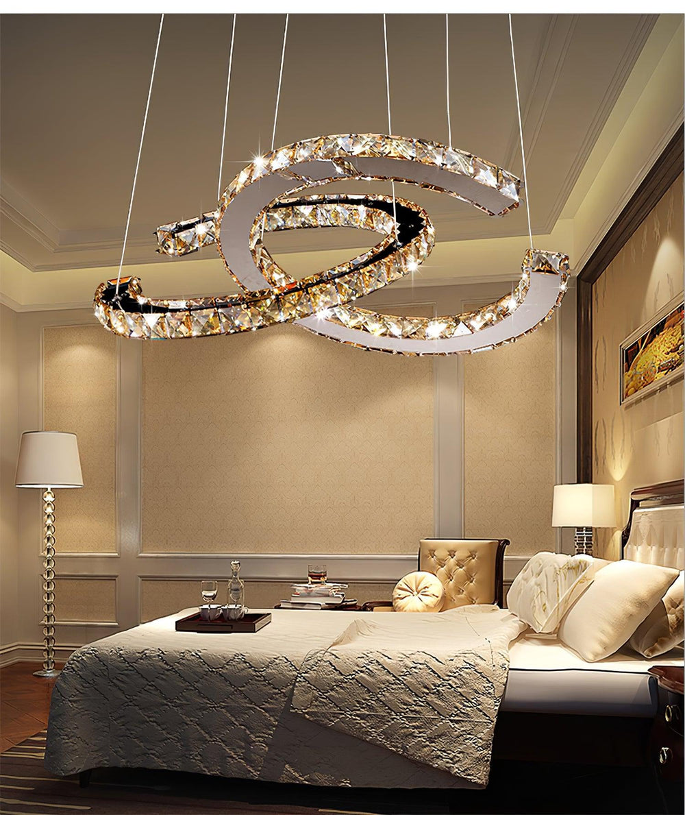 Aria Double-C Crystal Chandelier – Modern Silver Accent