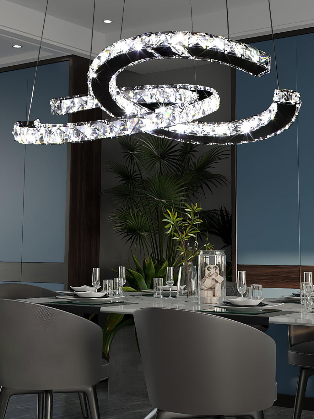 Aria Double-C Crystal Chandelier – Modern Silver Accent