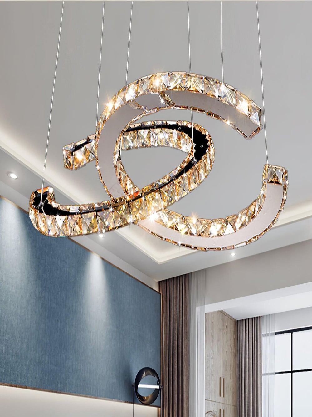Aria Double-C Crystal Chandelier – Modern Silver Accent