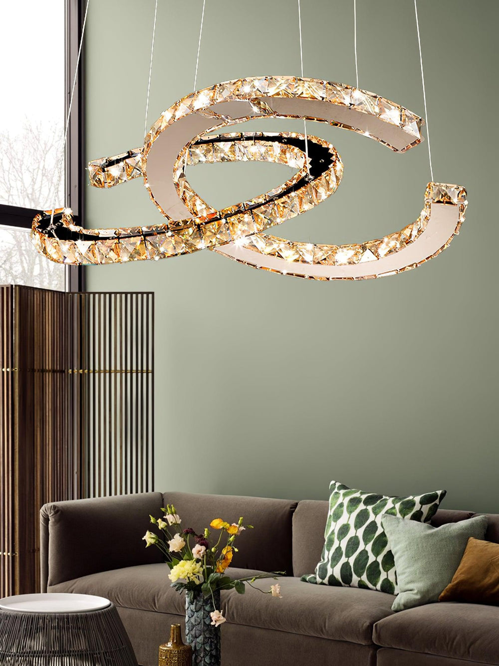Aria Double-C Crystal Chandelier – Modern Silver Accent