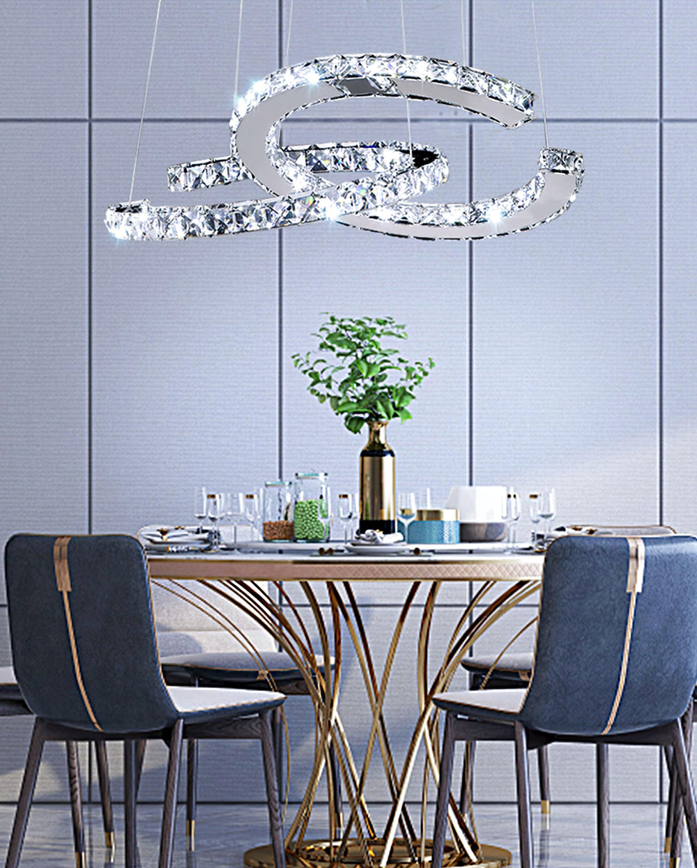 Aria Double-C Crystal Chandelier – Modern Silver Accent