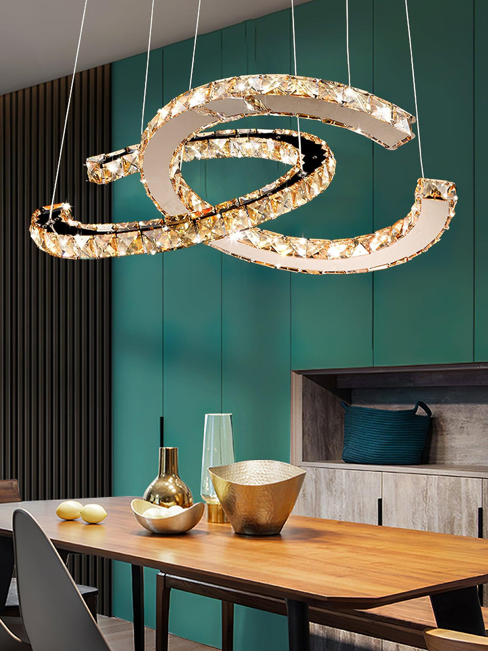 Aria Double-C Crystal Chandelier – Modern Silver Accent