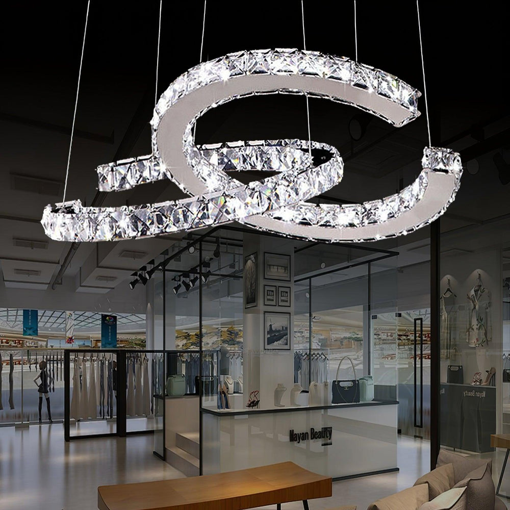 Aria Double-C Crystal Chandelier – Modern Silver Accent