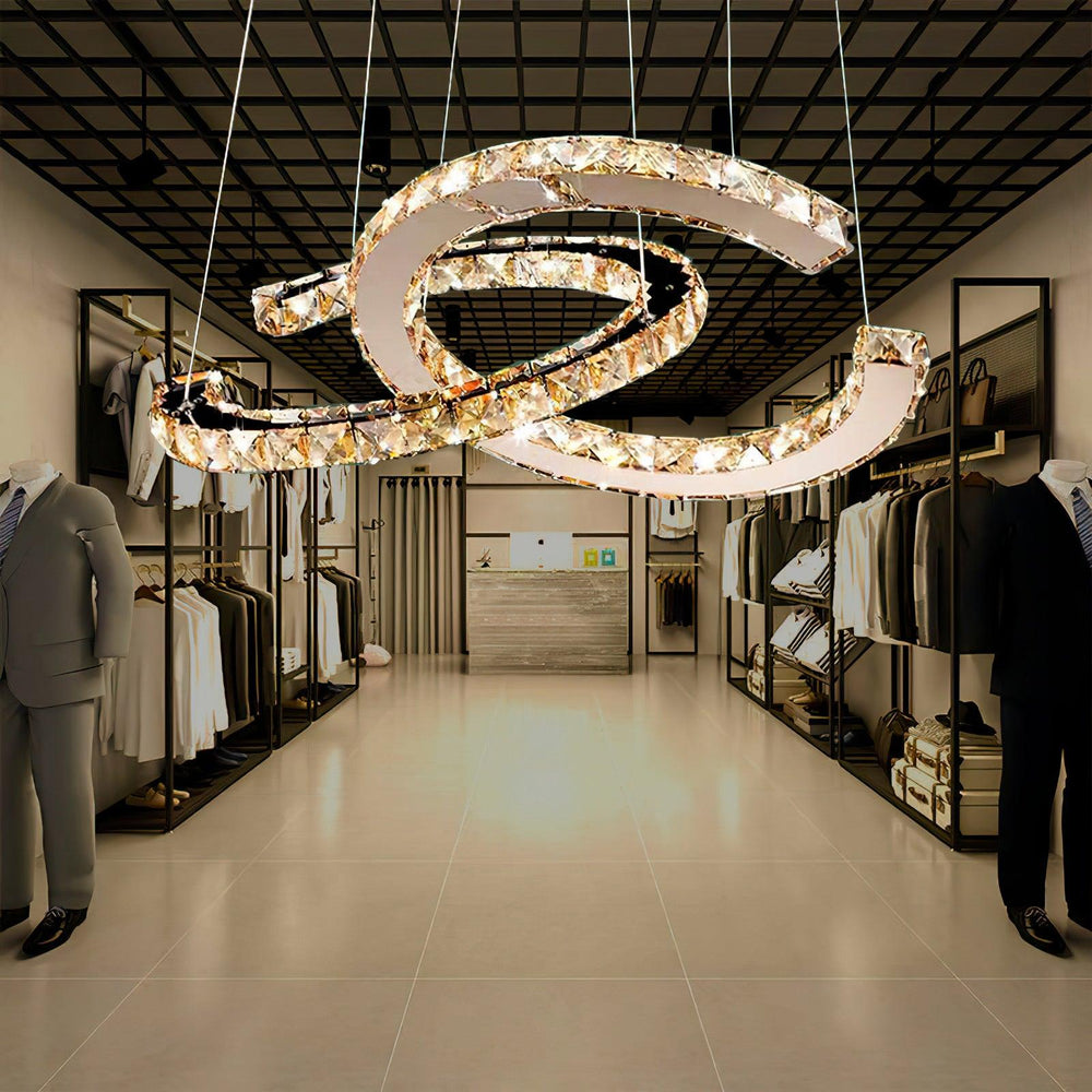 Aria Double-C Crystal Chandelier – Modern Silver Accent