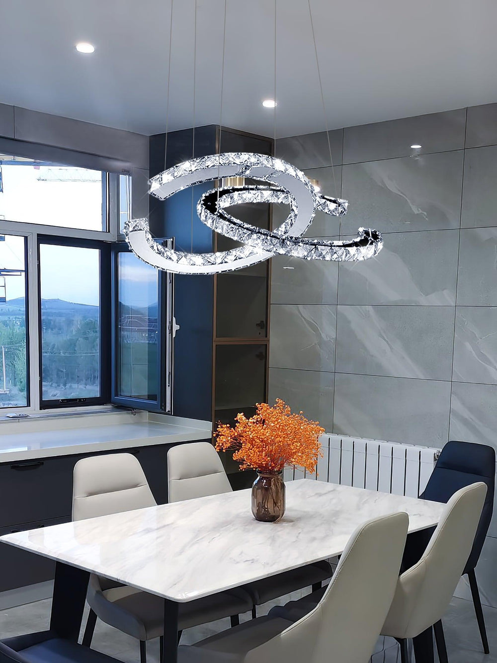 Aria Double-C Crystal Chandelier – Modern Silver Accent