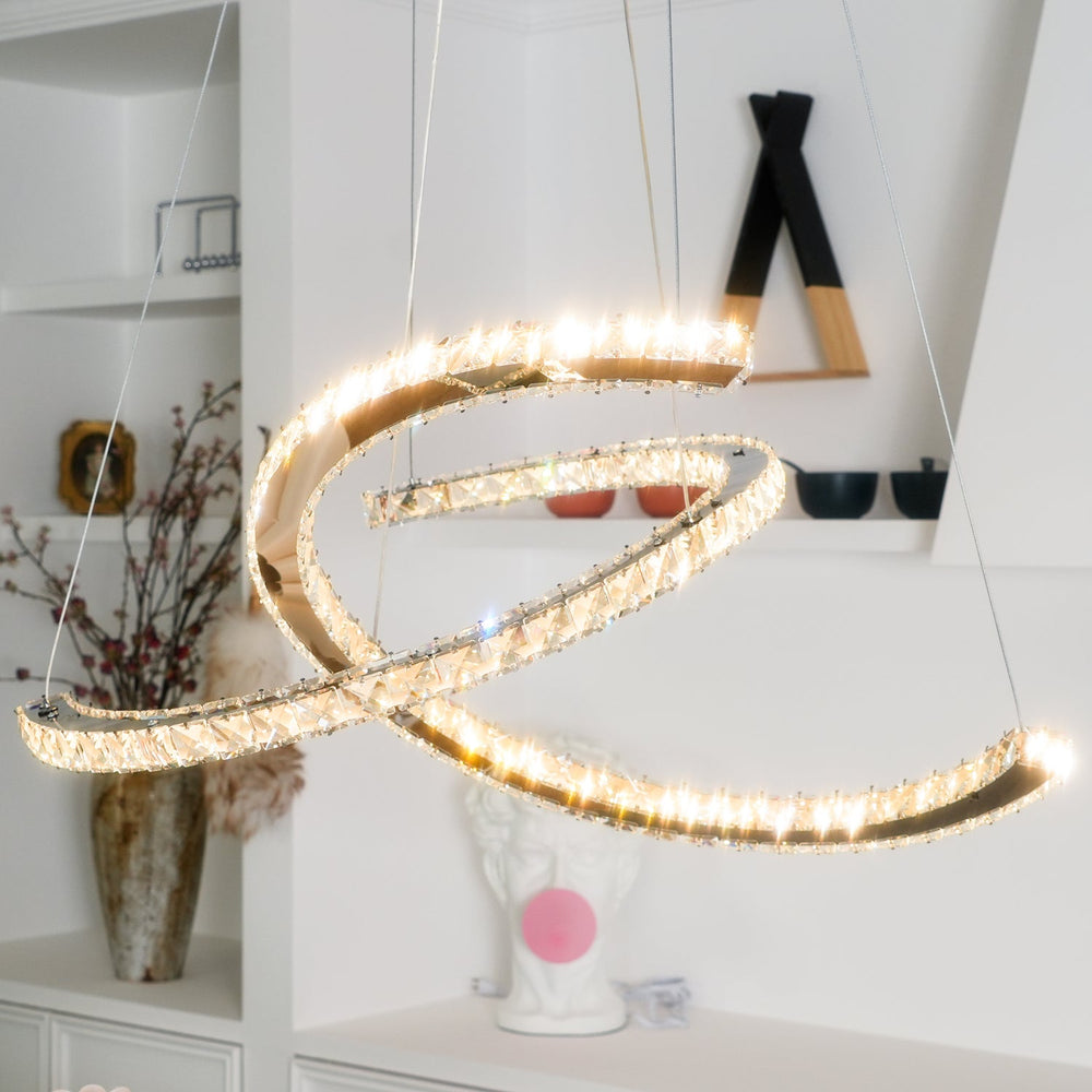 Aria Double-C Crystal Chandelier – Modern Silver Accent