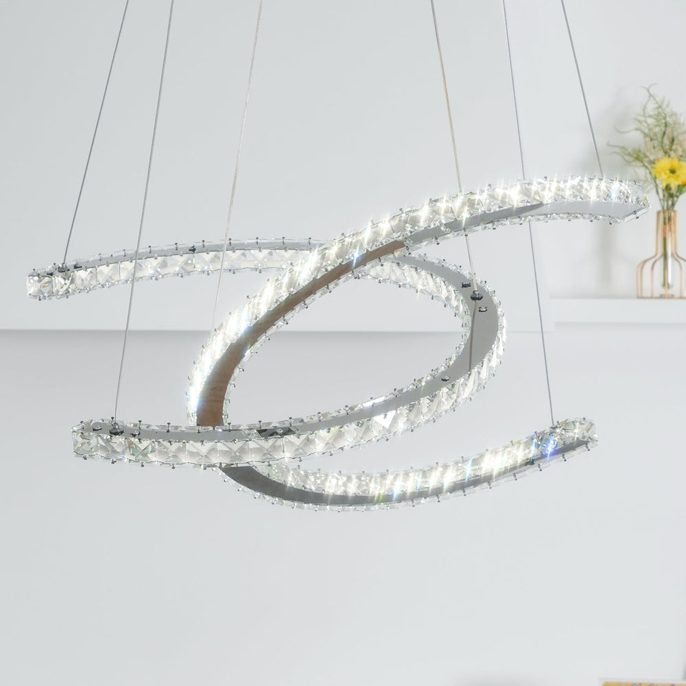Aria Double-C Crystal Chandelier – Modern Silver Accent