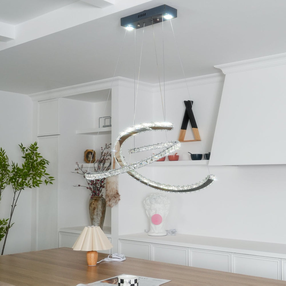 Aria Double-C Crystal Chandelier – Modern Silver Accent