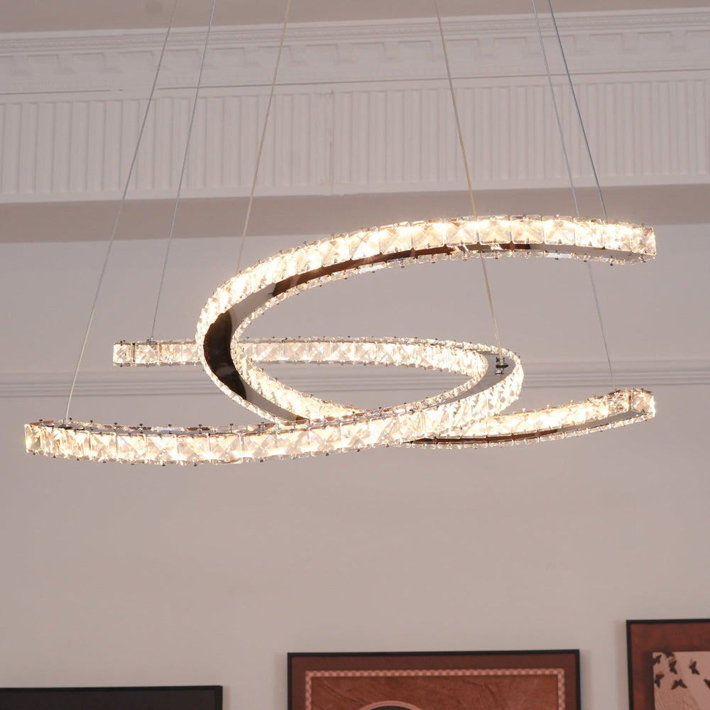 Aria Double-C Crystal Chandelier – Modern Silver Accent