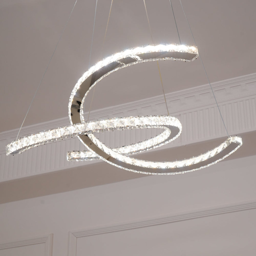 Aria Double-C Crystal Chandelier – Modern Silver Accent