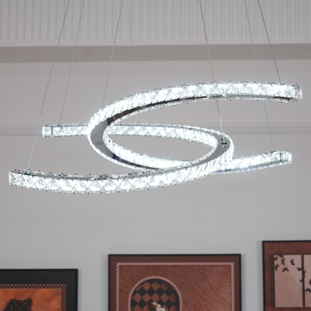 Aria Double-C Crystal Chandelier – Modern Silver Accent