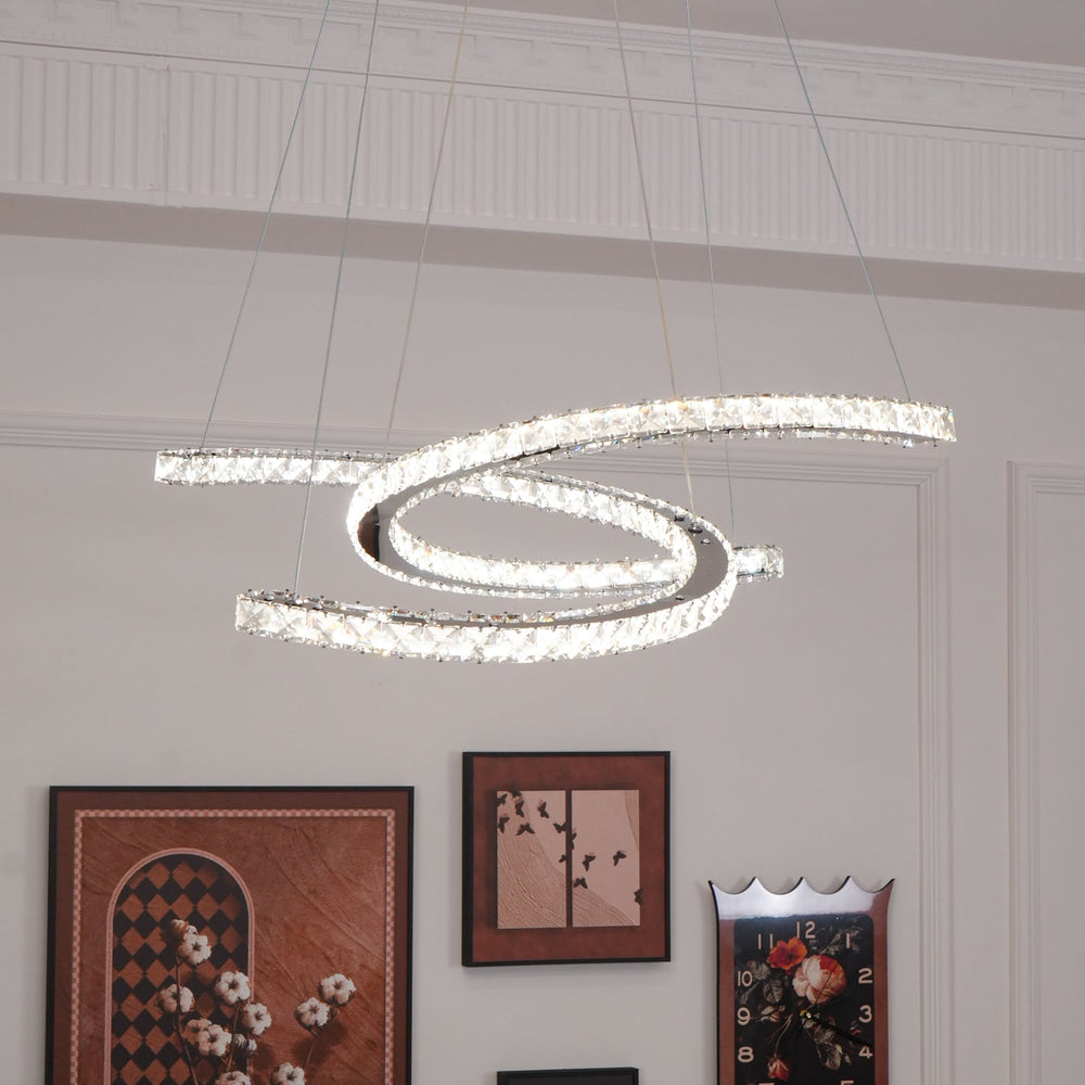 Aria Double-C Crystal Chandelier – Modern Silver Accent