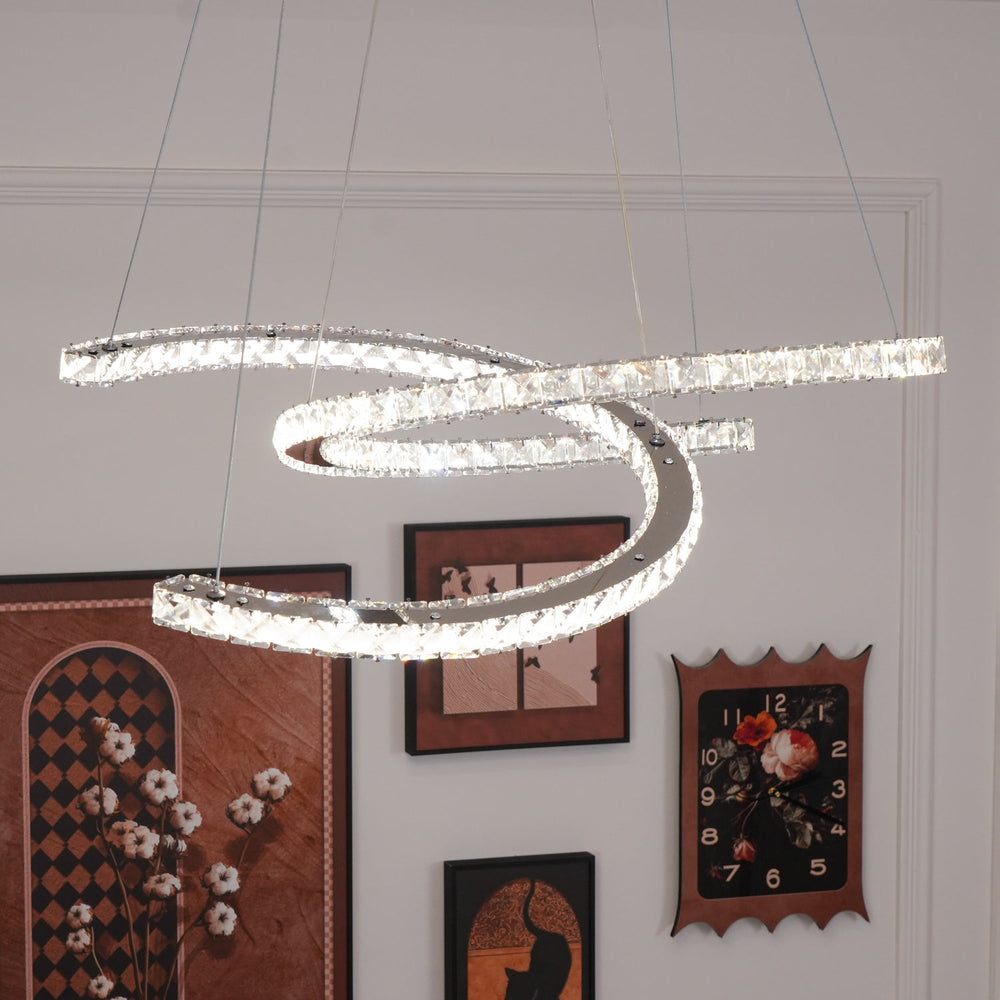 Aria Double-C Crystal Chandelier – Modern Silver Accent