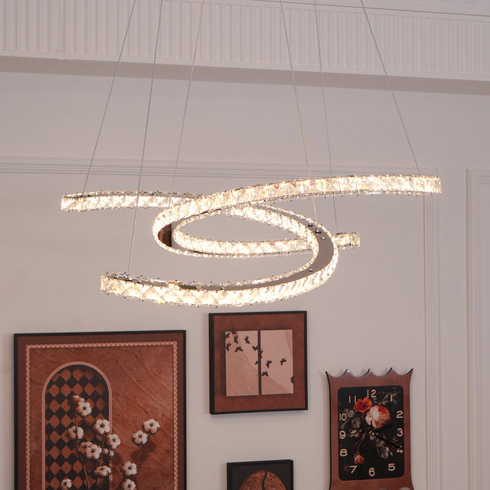 Aria Double-C Crystal Chandelier – Modern Silver Accent