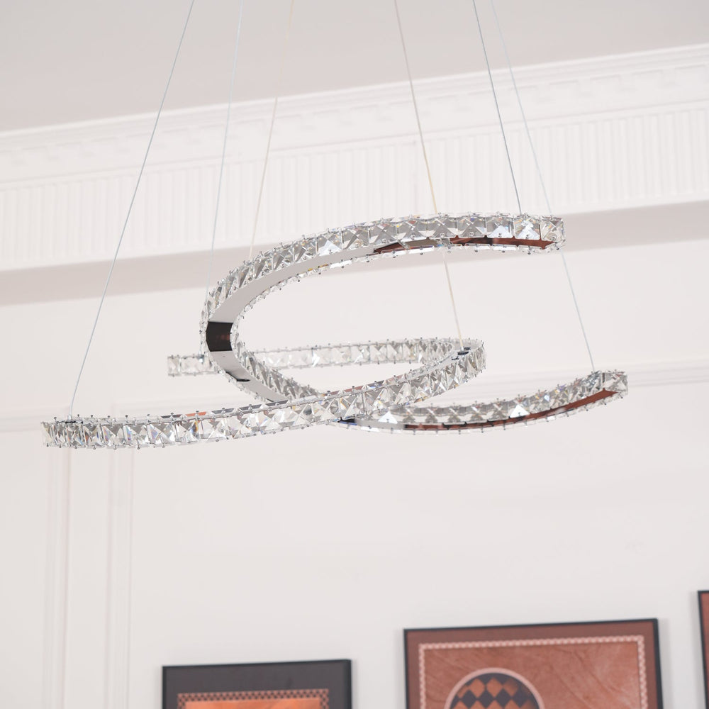 Aria Double-C Crystal Chandelier – Modern Silver Accent
