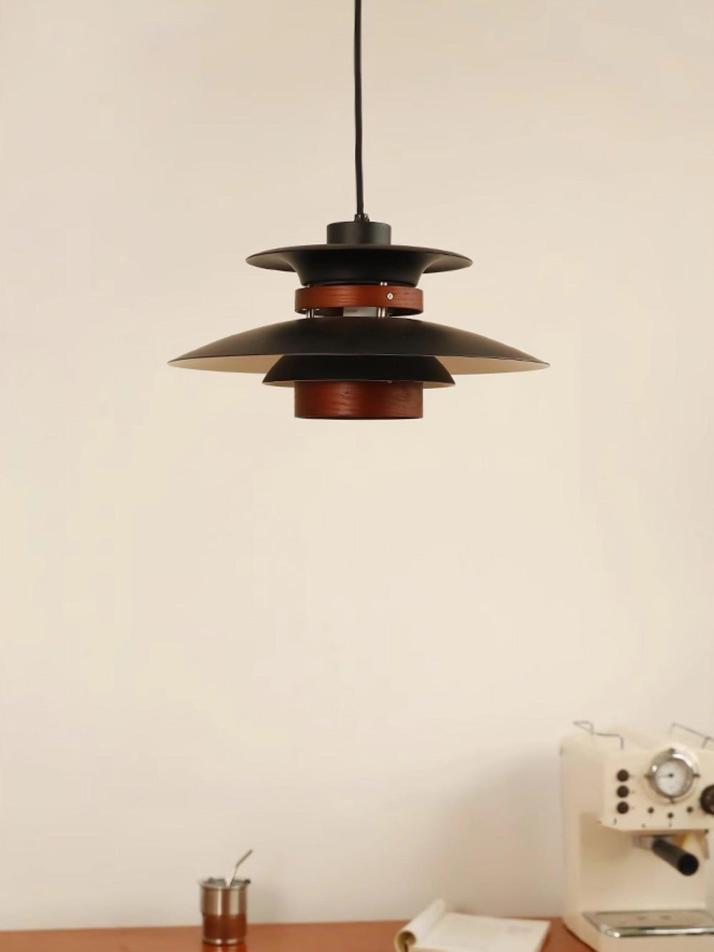 Mercero Wood & Metal Dome Pendant – Warm Oak Accent