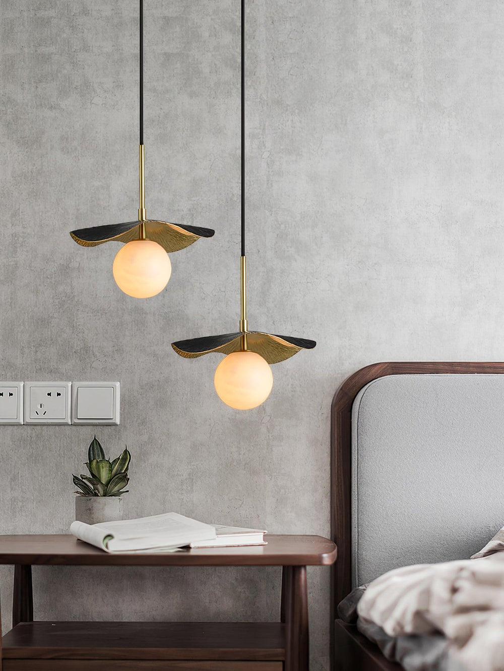 Montera Alabaster Globe Pendant – Hand-Hammered Brass