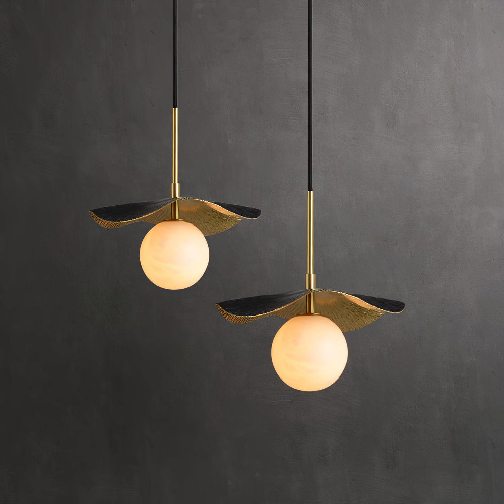 Montera Alabaster Globe Pendant – Hand-Hammered Brass